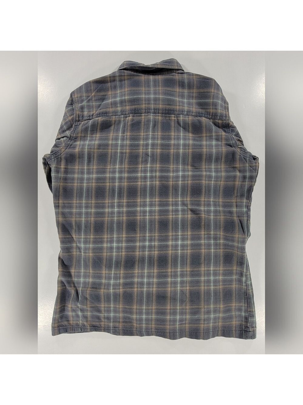 Kuhl Dillingr Flannel Shirt Men Medium Plaid Pockets Long Sleeve Gray Turquoise - Picture 13 of 13